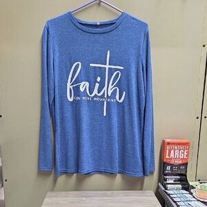 Blue Long Sleeve 'Faith' Graphic Tee